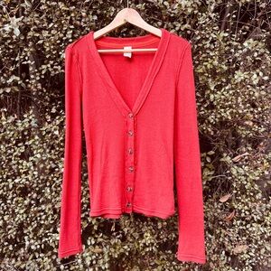 Free People Red Button-Down Shirt